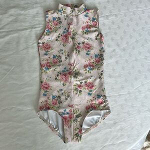 EUC Ainsleiewear Zip Front Floral Leotard sz girls XL